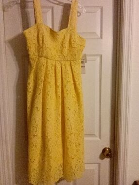 Yellow Lace A-Line  Dress with Straps
